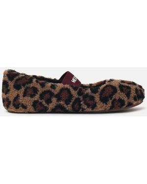 Moonboot 'Fleece' Teddy Leather And Cognac Ballet Flats - White