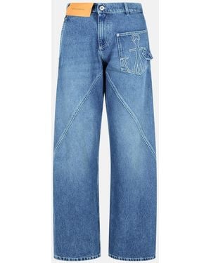 JW Anderson 'workwear' Cotton Pants With Twisted Leg - Blue