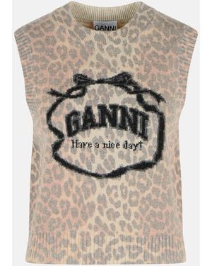 Ganni 'leopard' Wool Blend Vest - Gray