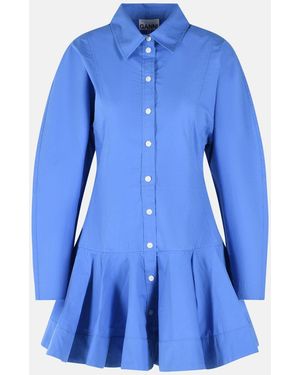 Ganni Stretch Cotton Mini Dress - Blue