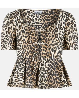 Ganni Leopard Print Cotton Blouse - White