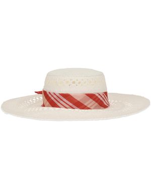 Ermano Scervino Ermanno Scervino Wide-Brim Hat With Vichy Print Silk Scarf - Pink