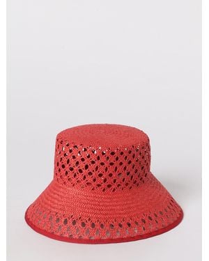 Max Mara Perforated Raffia Hat - Red