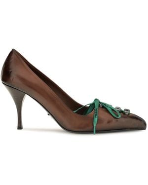 Prada Leather Lace-Up Pumps - Brown