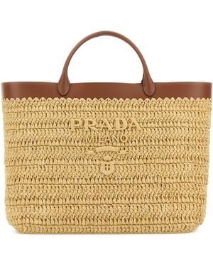 Prada Raffia Shopping Bag - Brown