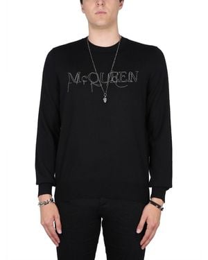 McQueen Embroidered Logo Regular Fit T-Shirt - Black