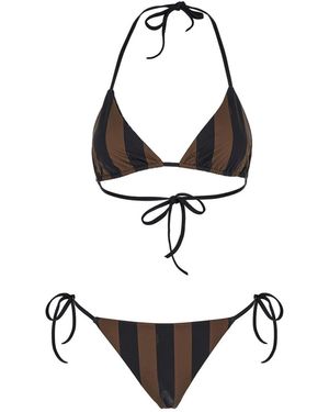 Fendi Reversible Bikini With Adjustable Tie Closure And All-Over Stripe Motif - White