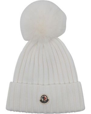 Moncler Logo Beanie With Pon Pon - Gray
