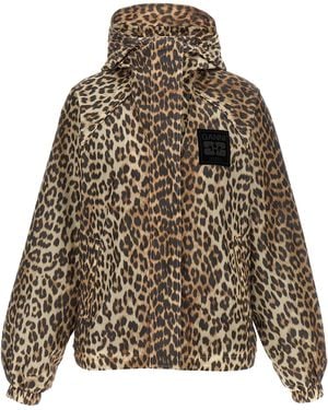 Ganni 'Leopard Print Nylon' Windbreaker - Brown
