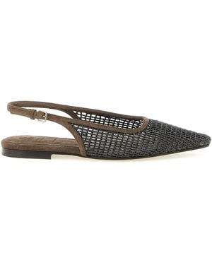 Brunello Cucinelli 'Precious Net Embroidery' Slingback - White