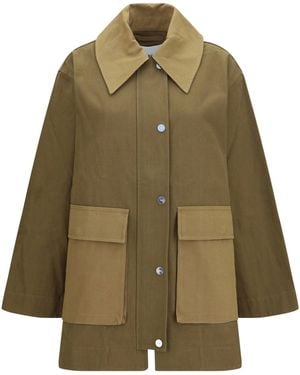 Ganni Oversized Cotton Jacket Military - Green