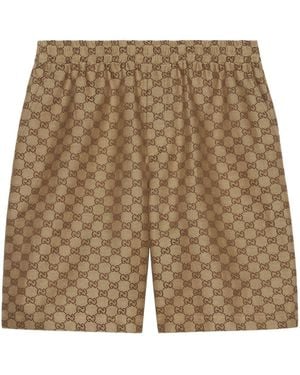 Gucci Monogram Relaxed-fit Linen-blend Shorts - Natural