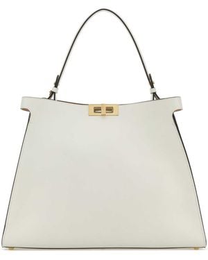Fendi Ivory Leather Large Way Shopping Bag - Natural