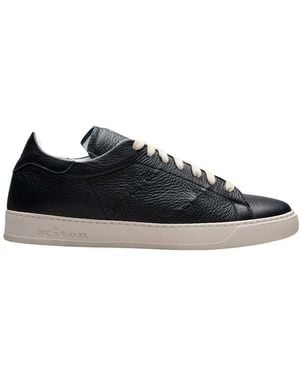 Kiton Leather Sneakers With Cross-Stitch Detailing - Black