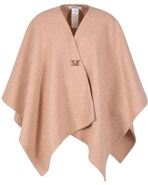 Max Mara Wool Cape With Brooch - Natural