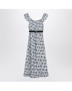 Prada Floral-Print Pongee Dress - Blue