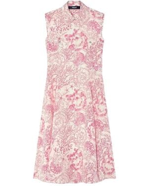 Versace Dress Crepe De Chine Print 'Underwater Barocco Bicolor Allover' - Pink