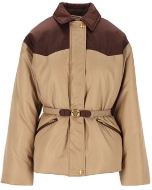 Versace Padded Jacket With Belt - Brown
