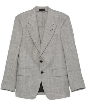 Tom Ford Herringbone-Pattern Wool Blend Blazer - Gray