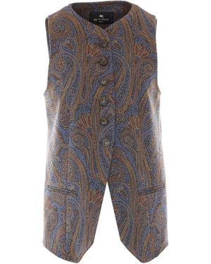 Etro Jacquard Cotton Blend Vest With Paisley Pattern - Gray