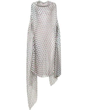 Dries Van Noten Ecru Silk Crepon Layered Optical Polka Dot-Print Cape-Style Dress - White