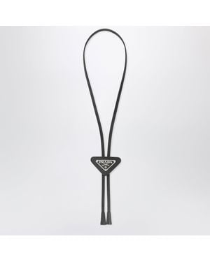 Prada Saffiano Bolo Tie With Logo - Metallic