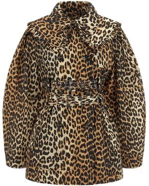 Ganni 'Leopard Duchesse Nylon Short' Trench Coat - Brown
