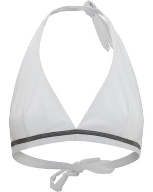 Brunello Cucinelli Tech Jersey Bikini Top With Monili - White