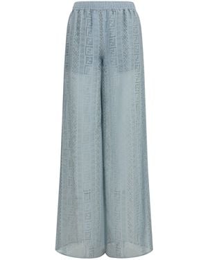 Fendi Silk-Blend Pants - Blue
