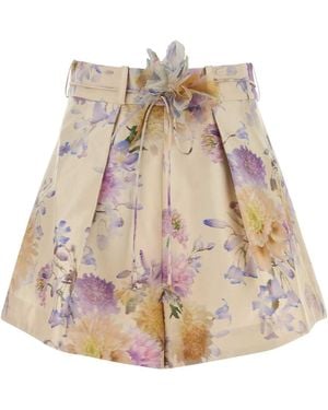 Zimmermann Printed Satin Luna Shorts - Natural