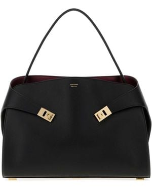 Ferragamo Salvatore Leather Large Hug Soft Shoulder Bag - Black