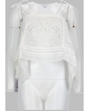 Self-Portrait Embroidered Sheer Overlay Long Sleeve Top - White