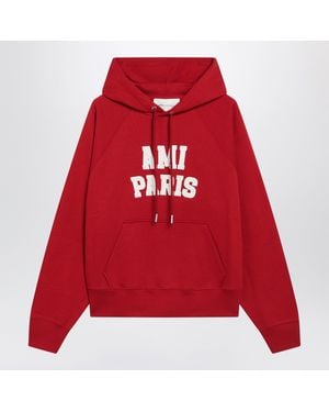 Ami Paris Hooded Sweatshirt With Logo Embroidery - Red