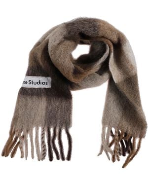 Acne Studios Fringed Scarf With Logo - Black
