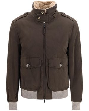 Brunello Cucinelli Waxed Techno Cotton Bomber With Thermore Padding - Brown