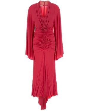 Blumarine Rose-Detail Ruched Long Dress - Red