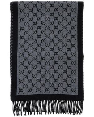 Gucci Scarf 'Gg' With Fringed Edge - Gray