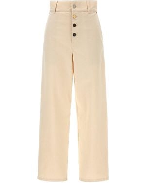 Moschino Ankle-Length Cotton Gabardine Pants With High Waist - Natural