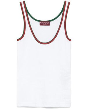 Gucci Web Detail Cotton Tank Top - White
