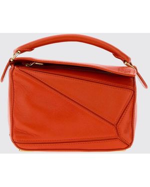 Loewe Mini Puzzle Asymmetric Lamb Nappa Handbag - Red