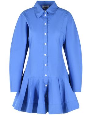 Ganni Light Stretch Cotton Mini Dress - Blue