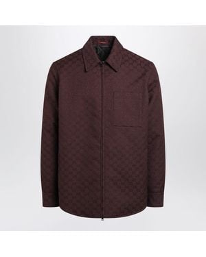 Gucci Burgundy Gg-Pattern Shirt Jacket - Brown