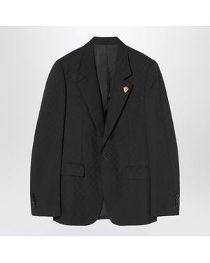 Gucci Single-Breasted Gg Wool Jacket - Black