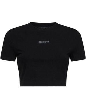 Dolce & Gabbana Dolce & Gabbana Stretch Jersey Cropped T-Shirt With Logo - Black