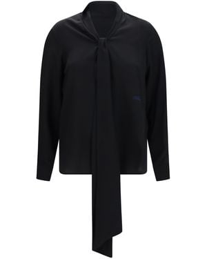 Burberry Silk Blouse With Embroidered Logo And Scarf Detail - Black