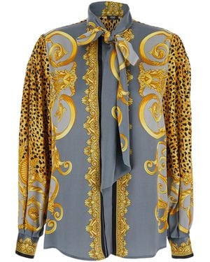 Versace Informal Shirt Cheetah Foulard On Silk Crepe Satin Lw - Multicolor