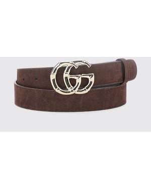 Gucci Gg Marmont Slim Suede Belt With Gg Buckle - Brown