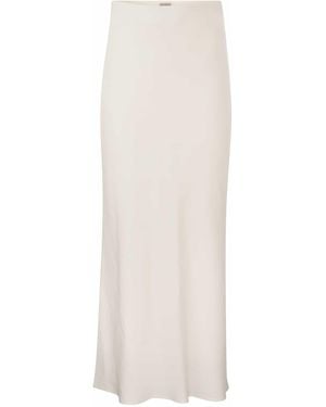 Brunello Cucinelli Viscose And Linen Long Pencil Skirt - White