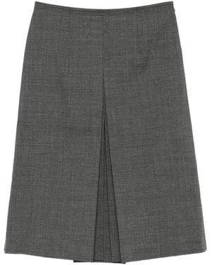 Prada Pleated Wool Midi Skirt - Gray