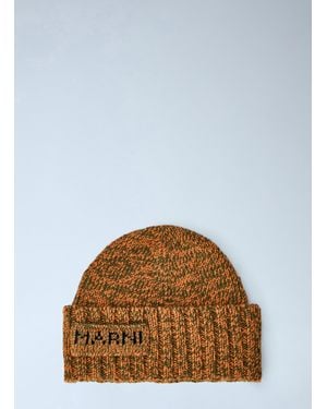 Marni Knitted Logo Beanie - Brown